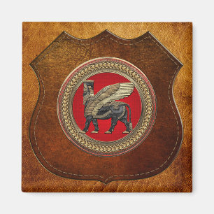 [600] Assyrian Winged Bull: Gold und Black Lamassu Magnet