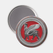 [600] Assyrian Winged Bull: Silver & Black Lamassu Magnet (Vorderseite/Rückseite)