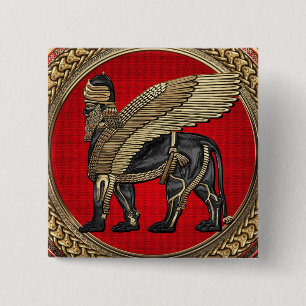 [600] Assyrian Winged Lion: Gold & Black Lamassu Button