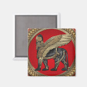 [600] Assyrian Winged Lion: Gold & Black Lamassu Magnet (Vorderseite/Rückseite)