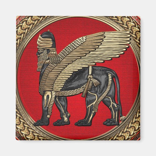 [600] Assyrian Winged Lion: Gold & Black Lamassu Magnet (Vorne)