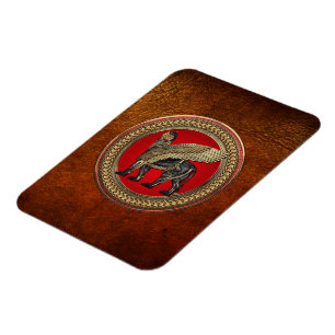 [600] Assyrian Winged Lion: Gold & Black Lamassu Magnet