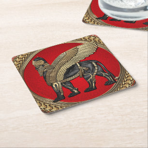 [600] Assyrian Winged Lion: Gold & Black Lamassu Rechteckiger Pappuntersetzer