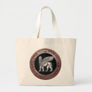 [600] Assyrian Winged Lion - Silver Lamassu Jumbo Stoffbeutel