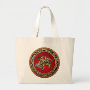 [600] Hokusai - Shoki Riding Shishi Lion Jumbo Stoffbeutel