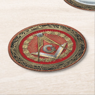 [600] Master Mason - Gold Square & Compasses Runder Pappuntersetzer