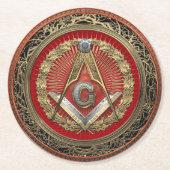 [600] Master Mason - Gold Square & Compasses Runder Pappuntersetzer (Vorderseite)