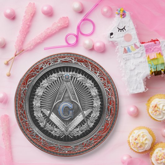 [600] Master Mason - Silver Square & Compasses Pappteller (Party)