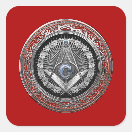 [600] Master Mason - Silver Square & Compasses Quadratischer Aufkleber (Vorderseite)