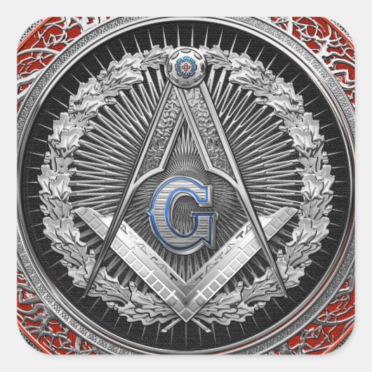 [600] Master Mason - Silver Square & Compasses Quadratischer Aufkleber (Vorderseite)