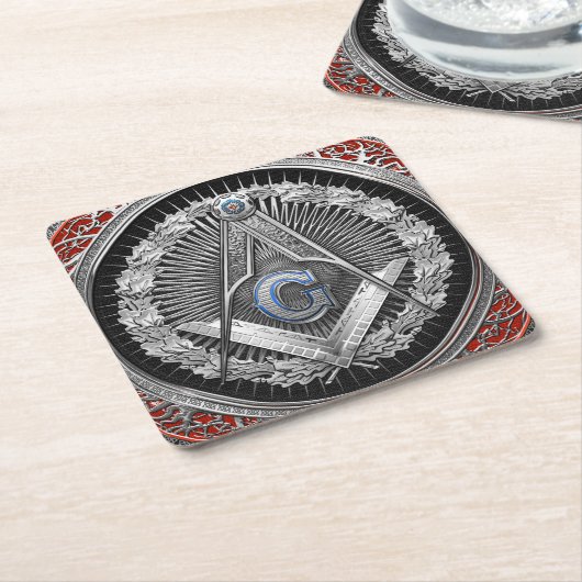 [600] Master Mason - Silver Square & Compasses Rechteckiger Pappuntersetzer (angewinkelt)