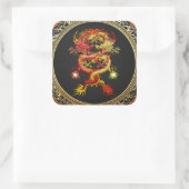 [600] Rote und Gelbe Drachen Quadratischer Aufkleber (Tasche)