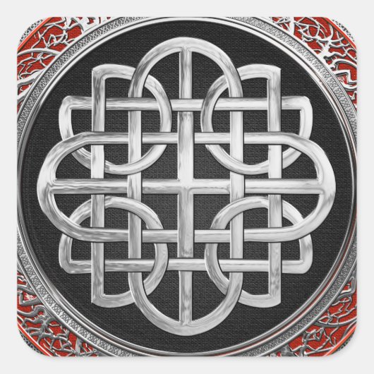 [600] Sacred Celtic Silver Knot Cross Quadratischer Aufkleber (Vorderseite)