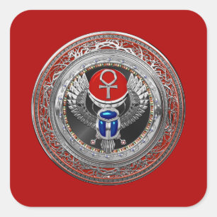[600] Sacred Silver Egyptian Winged Scarab & Ankh Quadratischer Aufkleber
