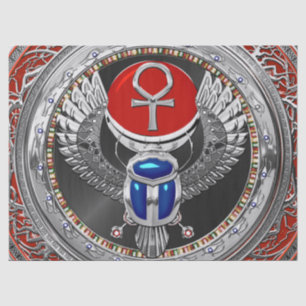 [600] Sacred Silver Egyptian Winged Scarab & Ankh Seidenpapier