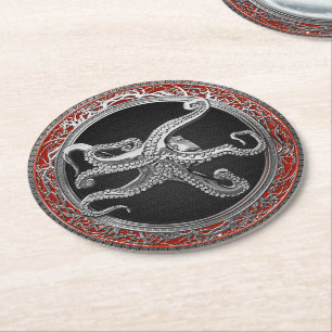 [600] Sacred Silver Octopus in Defensive Posture Runder Pappuntersetzer