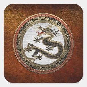 [600] Schwarzer und Gold Heiliger Ostdrache Quadratischer Aufkleber