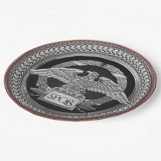 [600] Silberrömischer Kaiseradler über Medallion Pappteller (Schrägansicht)