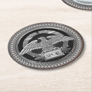 [600] Silberrömischer Kaiseradler über Medallion Runder Pappuntersetzer