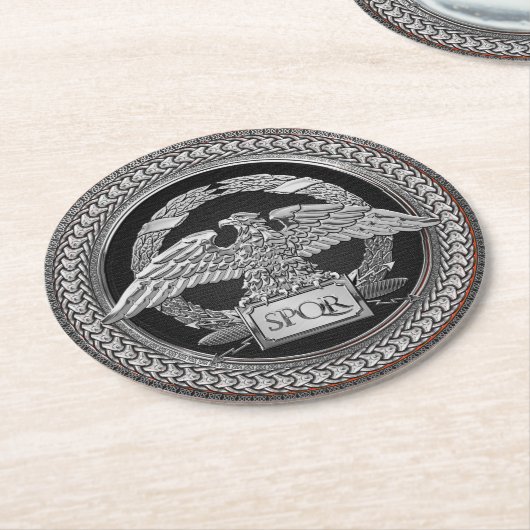 [600] Silberrömischer Kaiseradler über Medallion Runder Pappuntersetzer (Angewinkelt)