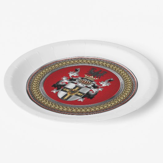 [600] Wappen-Teutonenkappe Pappteller (Schrägansicht)