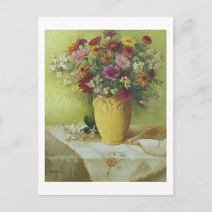 6021 Zinnias in Gelber McCoy-Vase Postkarte