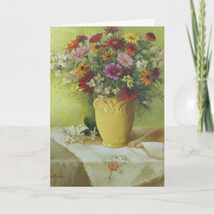 6021 Zinnias in Gelbvase Sympathie-Karte Karte
