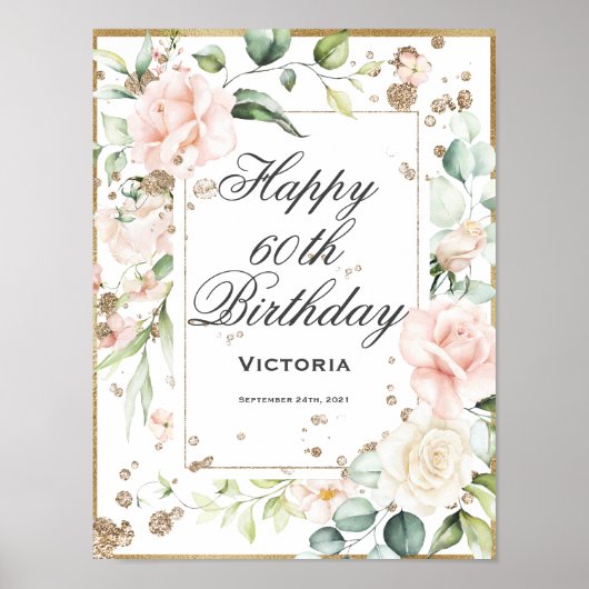 60. 60 Sechzigste Geburtstagsflora Poster (Vorne)