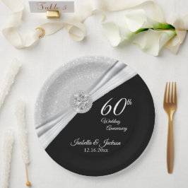 60. / 75. Diamond Wedding Jubiläum auf Balck Pappteller