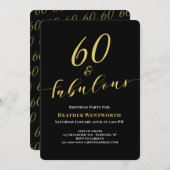 60 and Fabulous 60th Birthday Gold Black Script Einladung (Vorne/Hinten)