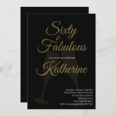 60 and Fabulous | 60th Birthday Party Black Gold Einladung (Vorne/Hinten)