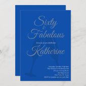 60 and Fabulous | 60th Birthday Party Blue Script Einladung (Vorne/Hinten)