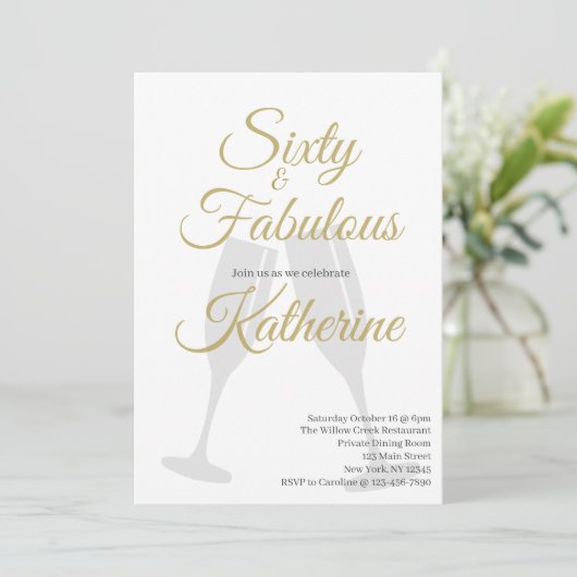 60 and Fabulous | 60th Birthday Party Gold Script Einladung (Stehend Vorderseite)