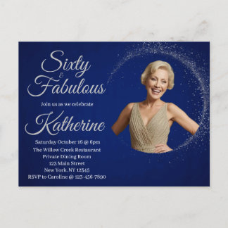 60 and Fabulous | 60th Birthday Party Photo Navy Postkarte