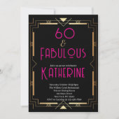 60 and Fabulous 60th Birthday Party Pink Art Deco Einladung (Vorderseite)