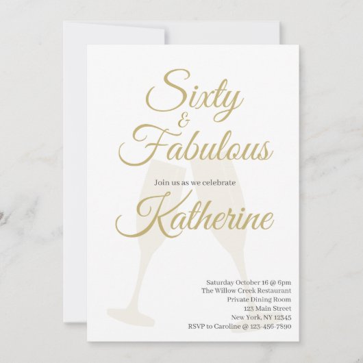 60 and Fabulous 60th Birthday Party White Gold Einladung (Vorderseite)