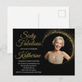 60 and Fabulous 60th Birthday Photo Black Gold Postkarte (Vorne/Hinten)