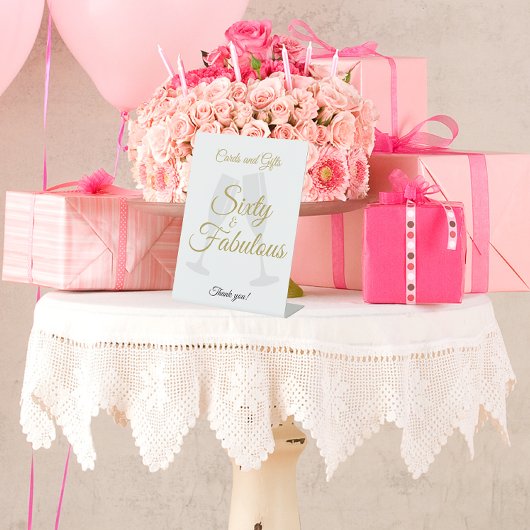 60 and Fabulous Birthday Gift Table White Gold  Sockelschild