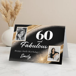 60 and Fabulous Black Gold Photo 60th Birthday Karte