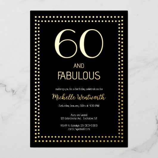 60 and Fabulous Elegant Sixtieth Birthday Party Folieneinladung (Vorderseite)