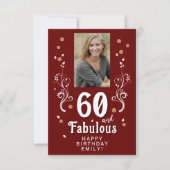 60 and Fabulous Foliage Red 60th Birthday Photo Karte (Vorderseite)