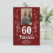 60 and Fabulous Foliage Red 60th Birthday Photo Karte (Stehend Vorderseite)
