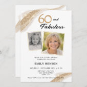 60 and Fabulous Gold 2 Photo Birthday Einladung (Vorne/Hinten)