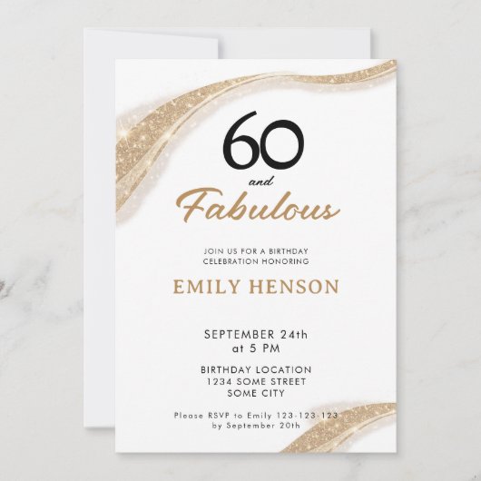 60 and Fabulous Gold 60th Birthday Invitation Einladung (Vorderseite)