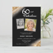 60 and Fabulous Gold Black 2 Photo Birthday Einladung (Stehend Vorderseite)