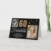 60 and Fabulous Gold Glitter 2 Photo 60th Birthday Karte (Vorderseite)