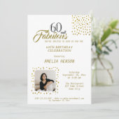 60 and Fabulous Gold Glitter Photo 60th Birthday Einladung (Stehend Vorderseite)