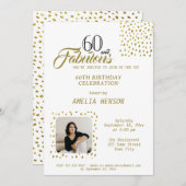60 and Fabulous Gold Glitter Photo 60th Birthday Einladung (Vorne/Hinten)