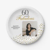60 and Fabulous Gold Glitter Photo 60th Birthday Pappteller (Vorderseite)