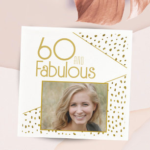 60 and Fabulous Gold Glitter Photo 60th Birthday  Serviette
